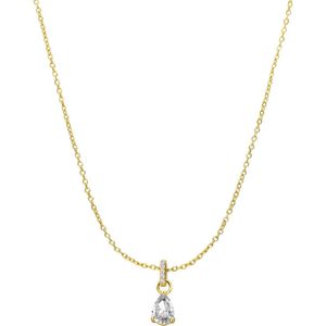 Zilveren goldplated ketting met hanger druppel zirkonia