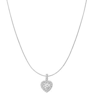 Lucardi Dames Zilveren ketting met hanger hart zirkonia - Ketting - 925 Zilver - Zilverkleurig - 48 cm