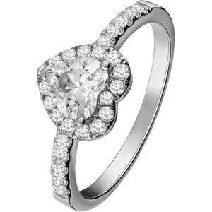 Lucardi - Dames Ring Hart met Zirkonia - Ring - Zilverkleurig - 925 Zilver