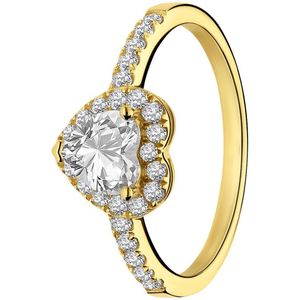 Lucardi Dames Ring Hart Zirkonia - 925 Zilver - Goudkleurig - 15.50 / 49 mm