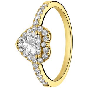 Lucardi - Zilveren Goldplated Ring Hart met Zirkonia - Ring - Goudkleurig - 925 Zilver