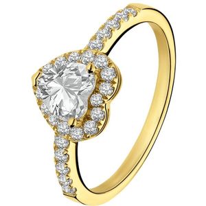 Lucardi Dames Zilveren goldplated ring hart met zirkonia Ring 925 Zilver Goudkleurig 17. /