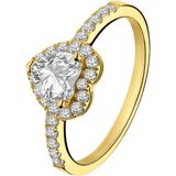 Lucardi - Zilveren Goldplated Ring Hart met Zirkonia - Ring - 925 Zilver - Goudkleurig