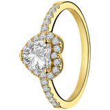 Lucardi - Zilveren Goldplated Ring Hart met Zirkonia - Ring - 925 Zilver - Goudkleurig