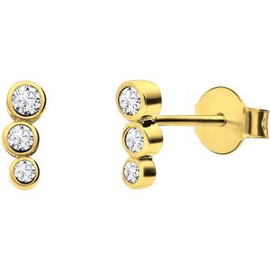 Zilveren goldplated oorknoppen met drie zirkonia's voor dames