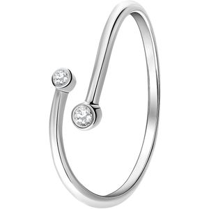 Lucardi Dames Zilveren ring met twee zirkonia stenen - Ring - 925 Zilver - Zilverkleurig - 17 / 53 mm