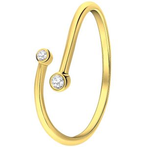 Zilveren goldplated ring met twee zirkonia stenen