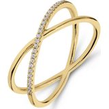 Lucardi - Gekruiste Ring - Zilver - Goldplated - Zirkonia