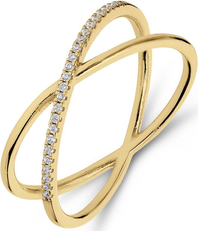 Lucardi - Gekruiste Ring - Zilver - Goldplated - Zirkonia