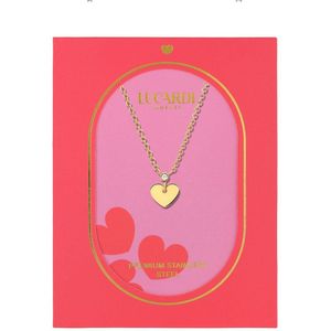 Lucardi Dames Stalen goldplated ketting met hart - Ketting - Staal - Goudkleurig - 47 cm
