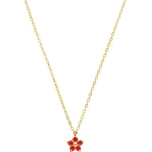 Stalen goldplated ketting bloem zirkonia rood voor dames