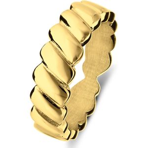 Lucardi Dames Stalen goldplated ring ribbels - Ring - Staal - Goudkleurig - 18 / 57 mm