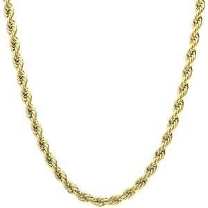 Lucardi Dames Stalen goldplated ketting koord 5mm - Ketting - Staal - Goud - 50 cm