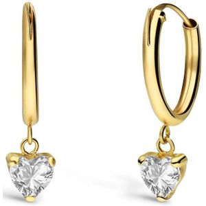 Lucardi - Oorbellen - Geelgoud - 14 Karaat - Hart Zirkonia