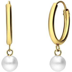 14 karaat geelgouden oorringen met parel voor dames