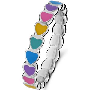 Lucardi Kinder Zilveren ring gekleurde emaille hartjes - Ring - 925 Zilver - Zilverkleurig - 15 / 47 mm