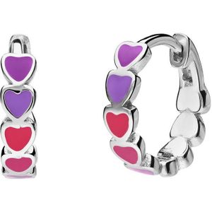 Lucardi Kinder Zilveren oorring gekleurde emaille hartjes - Oorbellen - 925 Zilver - Zilverkleurig