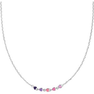 Lucardi Kinder Zilveren ketting gekleurde emaille hartjes - Ketting - 925 Zilver - Zilverkleurig - 40 cm