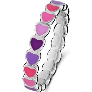 Zilveren ring gekleurde emaille hartjes