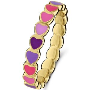 Lucardi Kinder Zilveren goldplated ring gekleurde emaille hartjes - Ring - 925 Zilver - Goudkleurig - 13.50 / 43 mm
