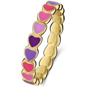 Lucardi Kinder Zilveren goldplated ring gekleurde emaille hartjes - Ring - 925 Zilver - Goudkleurig - 14 / 44 mm