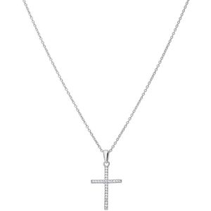 Lucardi Dames Zilveren Ketting met Hanger Kruis Zirkonia - Ketting - 925 Zilver - Zilverkleurig