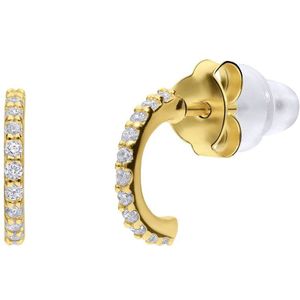 Lucardi Dames Zilveren goldplated halve oorringen zirkonia - Oorbellen - 925 Zilver - Goudkleurig