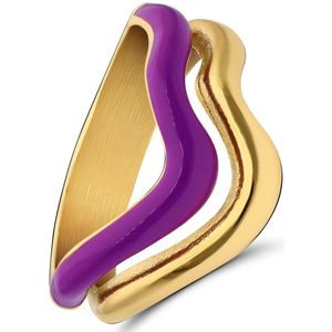 Stalen goldplated ring met paarse emaille