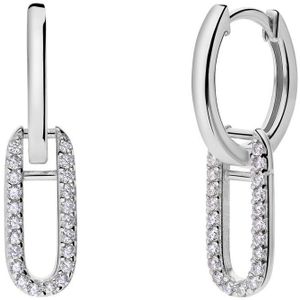 Lucardi Dames Zilveren oorringen met hanger ovaal zirkonia - Oorbellen - 925 Zilver - Zilver