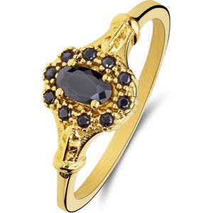 Lucardi Dames Ring - Staal - Goudkleurig - Zwart - 15 / 47 mm