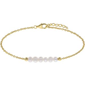 Lucardi Dames Zilveren goldplated armband zoetwaterparel - Armband - 925 Zilver - Goud - 19 cm