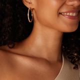 Lucardi Dames Zilveren goldplated oorringen kristal 40mm - Oorbellen - 925 Zilver - Goud