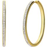 Lucardi Dames Zilveren goldplated oorringen kristal 40mm - Oorbellen - 925 Zilver - Goud