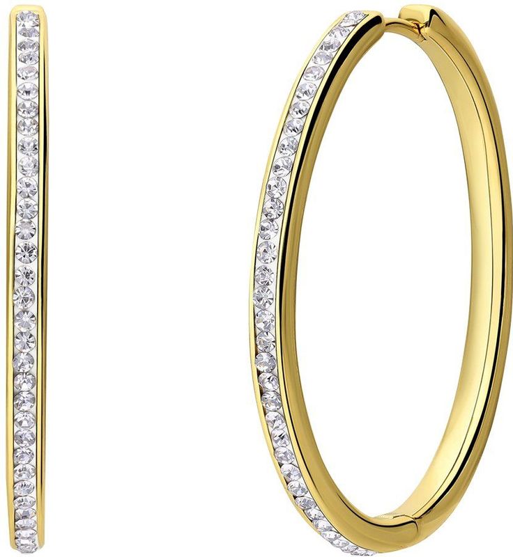 Lucardi Dames Zilveren goldplated oorringen kristal 40mm - Oorbellen - 925 Zilver - Goud