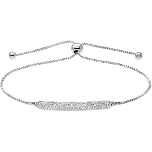 Lucardi Dames Zilveren armband plaat kristal - Armband - 925 Zilver - Zilver - 22 cm