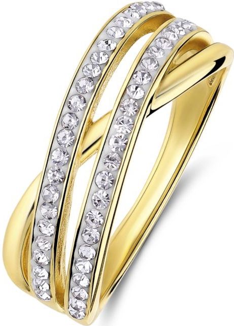 Lucardi - Goldplated Ring - Goudkleurig - 925 Zilver - Kristal - 19 / 60 mm