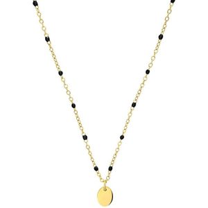Lucardi Dames Stalen gold ketting zwart emaille graveer hanger - Ketting - Staal - Goud - 45 cm
