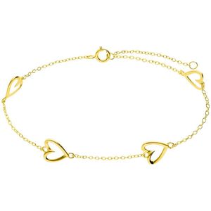 Zilveren goldplated armband hartjes