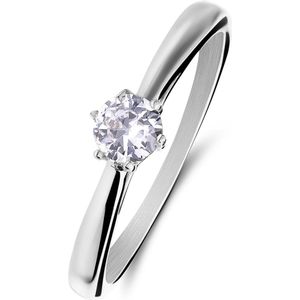 Lucardi Dames Stalen solitair aanzoeksring met zirkonia - Ring - Staal - Zilver - 19 / 60 mm