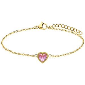 Stalen goldplated armband vintage roze hart