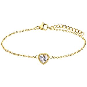 Lucardi - Vintage Stalen Goldplated Armband - Wit Hart - Goudkleurig - Waterproof