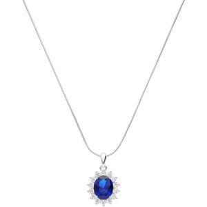 Lucardi Dames Zilveren ketting met hanger entourage blauw/wit - Ketting - 925 Zilver - Zilverkleurig - 48 cm