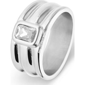 Lucardi Dames Stalen ring met wit zirkonia - Ring - Staal - Zilverkleurig - 18 / 57 mm