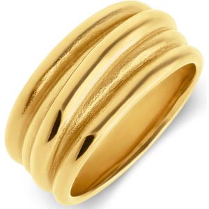 Stalen goldplated ring met ribbels smal