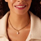 Lucardi - Stalen Goldplated Ketting met Parel - Ketting - Goudkleurig - Staal - 47 cm