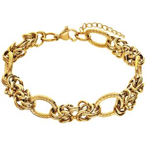 Lucardi - Dames Stalen goldplated armband met bewerking - Armband - Staal - Goudkleurig - 20 cm