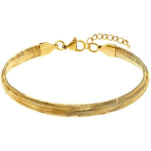 Lucardi Dames Stalen goldplated armband met platteschakel - Armband - Staal - Goudkleurig - 20 cm