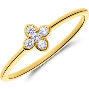Lucardi Dames Zilverne goldplated ring klaver zirkonia - Ring - 925 Zilver - Goudkleurig - 18 / 57 mm