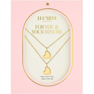 Stalen goldplated ketting Moeder/Dochter hart/hart