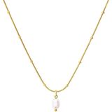 Lucardi - Dames Stalen Goldplated Ketting met Parel - Ketting - Goudkleurig - Staal